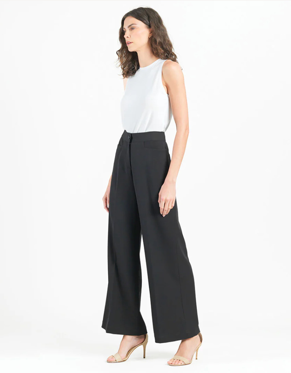 NWT Clara SunWoo Woven Twill Zip Closure Wide Leg Pocket Trouser Black size XL